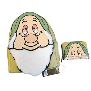 Disney Loungefly Seven Dwarfs Sleepy Backpack and Wallet Set NEW